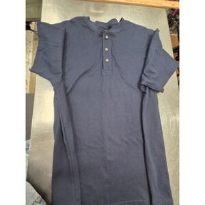 L.L.Bean Henley Shirt Mens Casual Button Short Sleeve‎ Navy Blue L